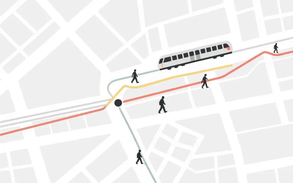 赛日公共交通与步行动线示意图